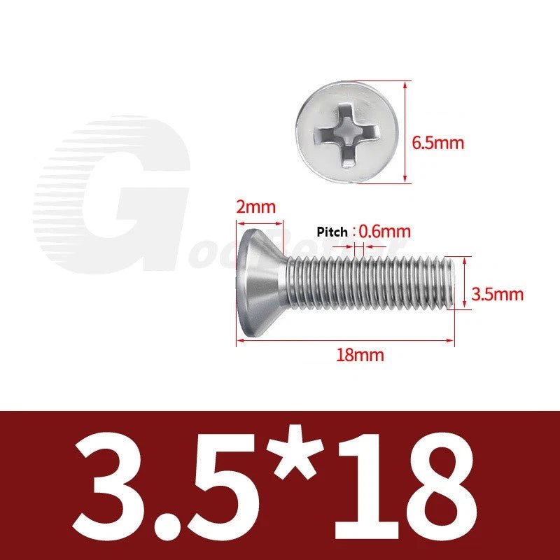 M1–M3.5 Phillips Countersunk Machine Screws – 304 Stainless Steel, Fully Threaded (3–120mm Overall Length) - HomeDIYer