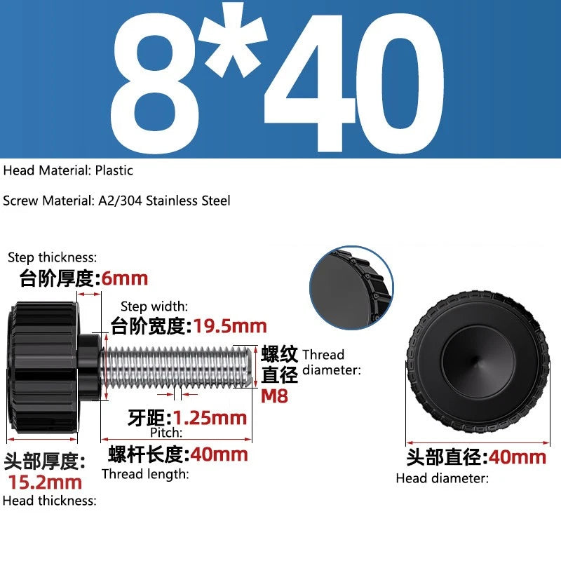 M3-M8 A2/304 Stainless Steel Plastic Knob Thumb Screws Hand Twist DIY Machinery
