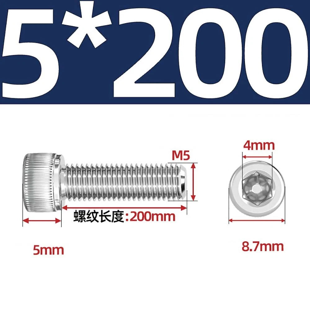 M3 M4 M5 Socket Head Cap Screws – A2 Stainless Steel, High Strength & Corrosion Resistant