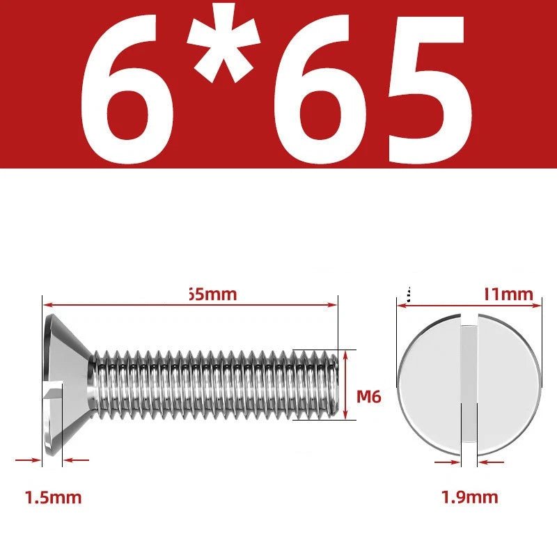 A2 Stainless Steel Slotted Countersunk Machine Screws — M1.6 to M10, Flat Head CSK Bolts - HomeDIYer