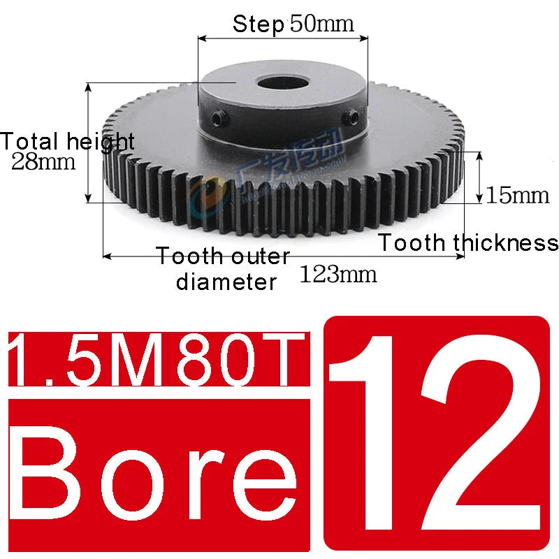 1.5Mod 45# Steel Spur Gears 10-150T Pinion Gear With Step Motor Gear Bore 5-25mm