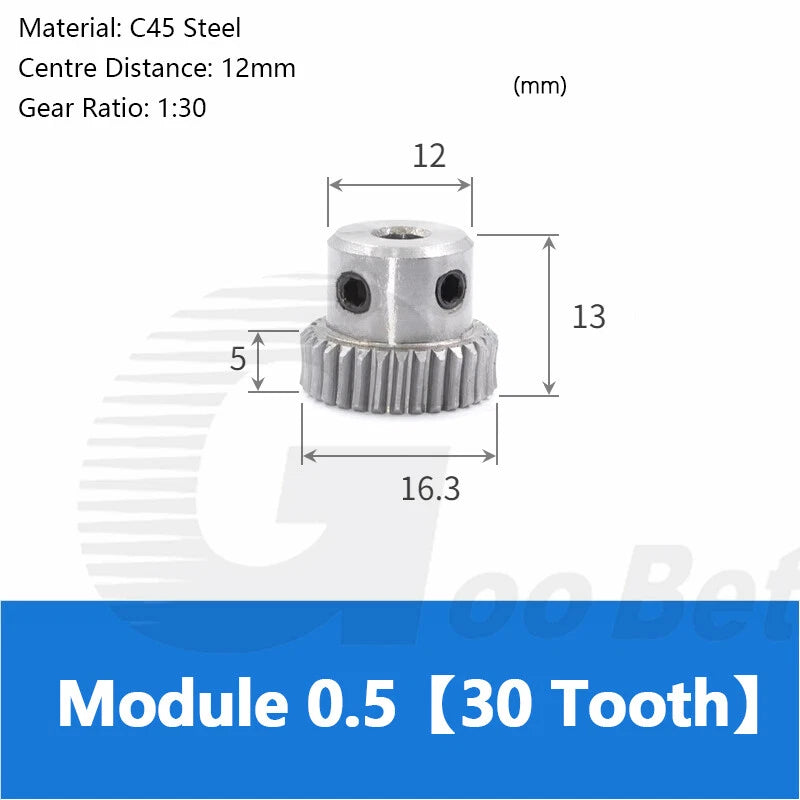 Module 0.5 Metal Worm Shaft Worm Gear Wheel C45 Steel 20/25/30/35/40/50/60 Tooth