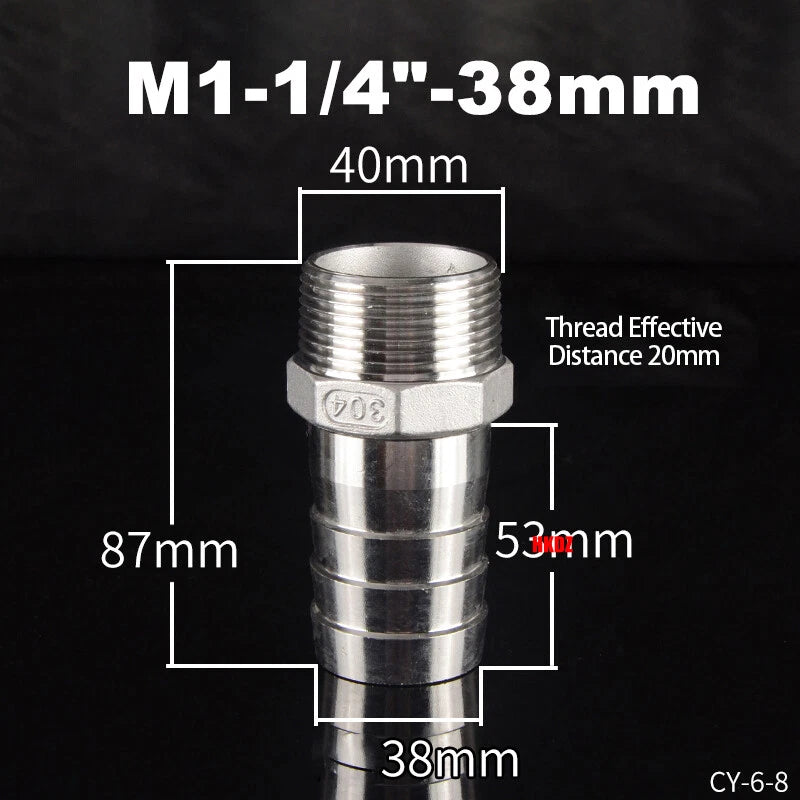 BSP Male Thread Barb Hose Tail Connector 304 Stainless Steel — 1" to 3"