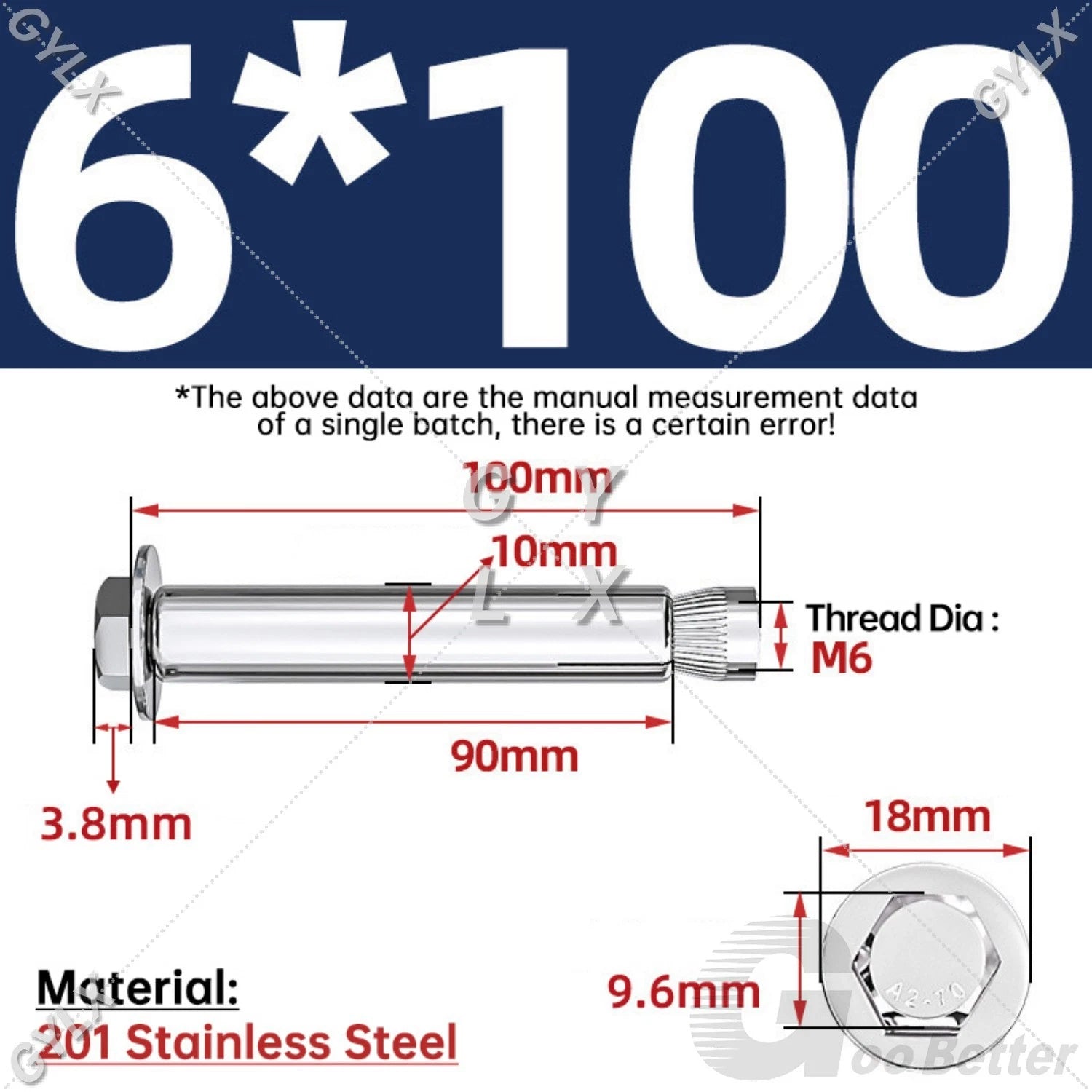 M6-M12 Stainless Steel Expansion Anchor Bolts for Concrete & Masonry