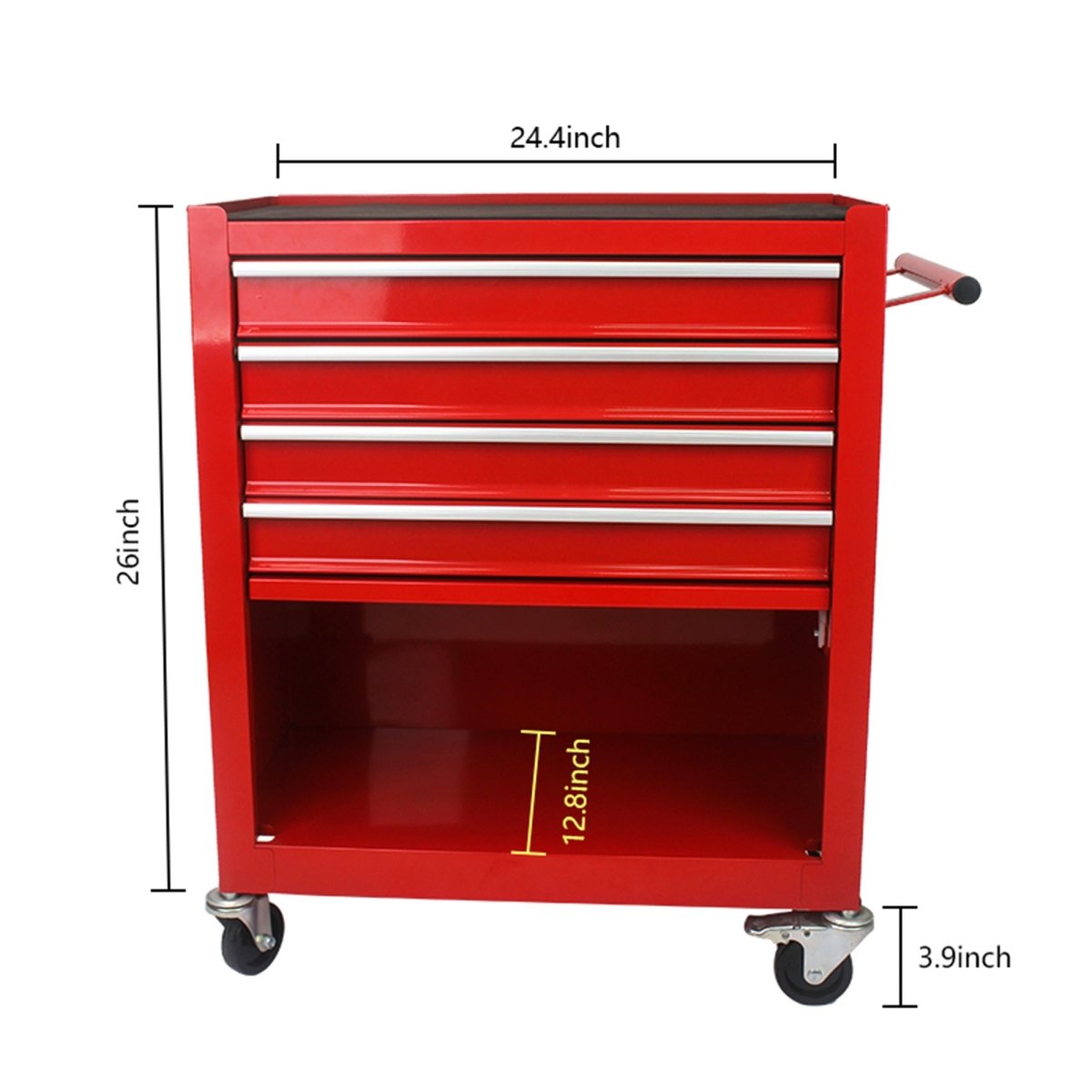 4 Drawers Multifunctional Red Tool Cart With Wheels - HomeDIYer