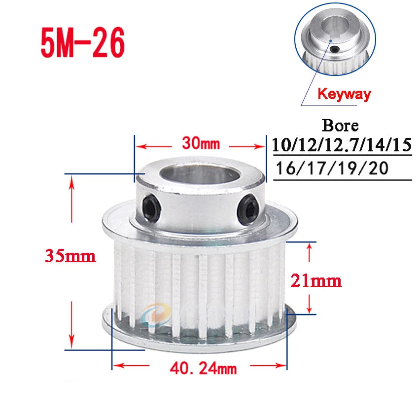 5M 15T-80T Timing Belt Pulley With Step/Keyway, Bore 8-25mm,For 20mm Width Belt