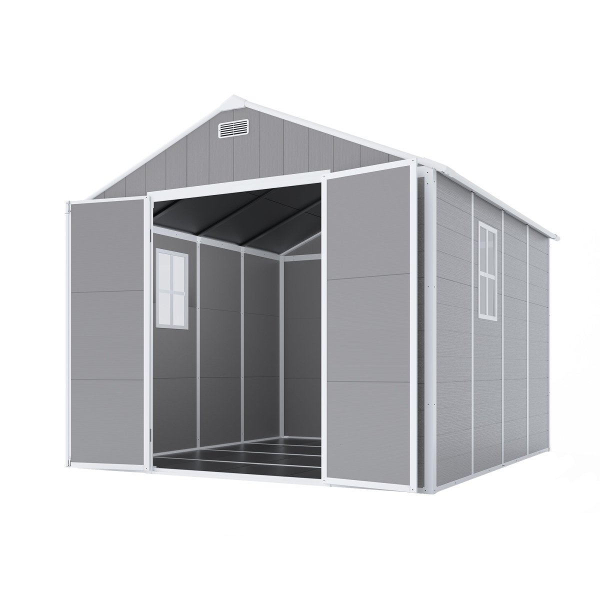 8x8 ft Resin Storage Shed, High Quality Pp Material, Strong Structure, Waterproof, Rust And Uv Proof, Large Storage Space, 12mm Thick Pp Board, Hd Window Lighting - HomeDIYer