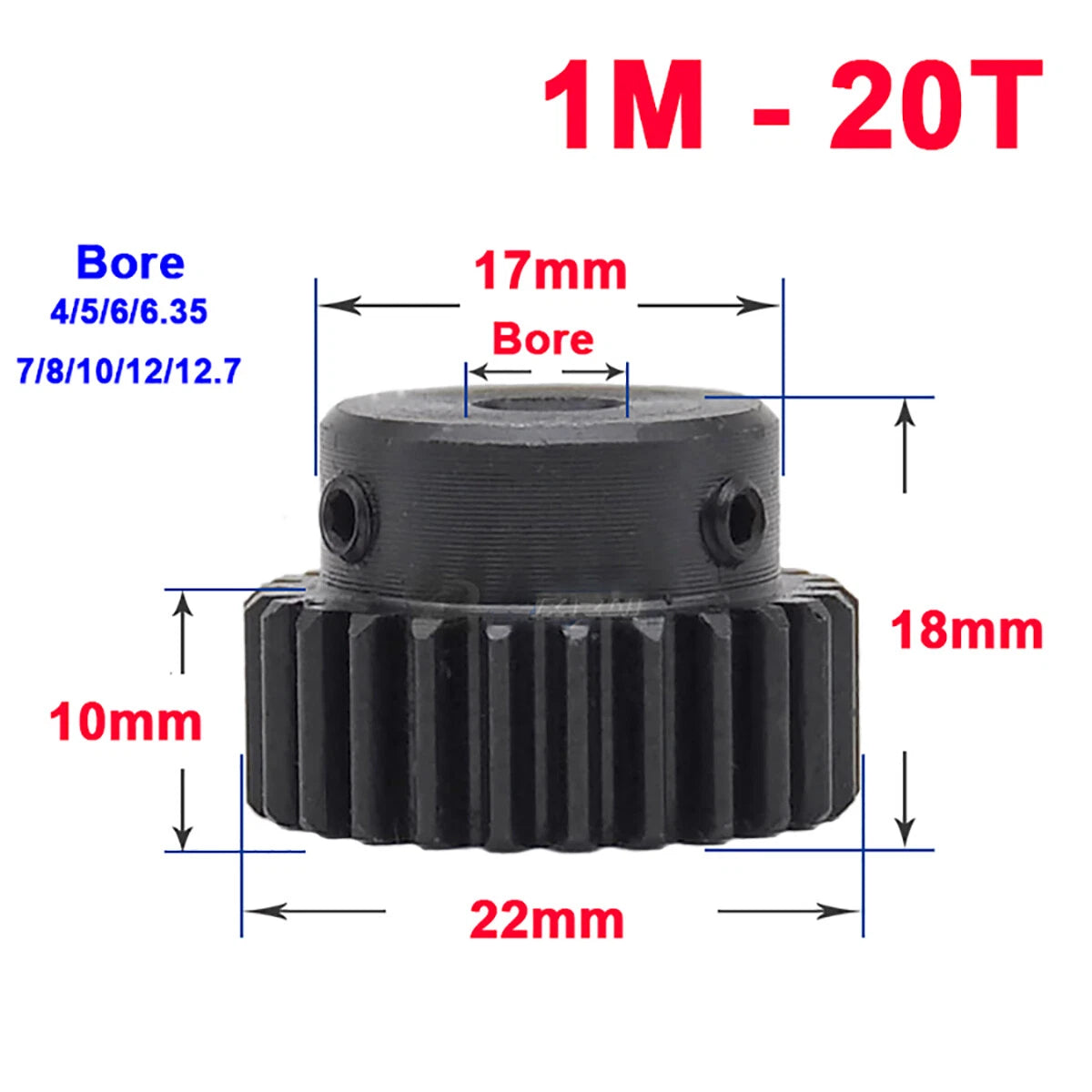 1M Mod Spur Gear Pinion Gears 10T-35T Bore 4-17mm Metal Spur Transmission Motor