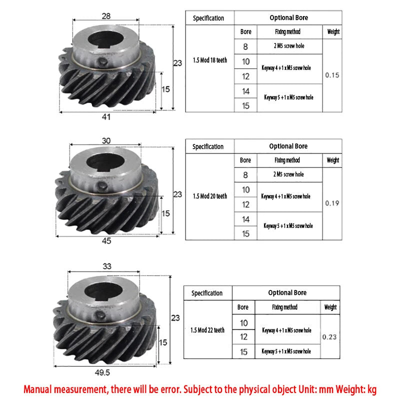 1/1.5/2 Modulus Helical Gear With Step 45° Right Spiral Motor Transmission Gear