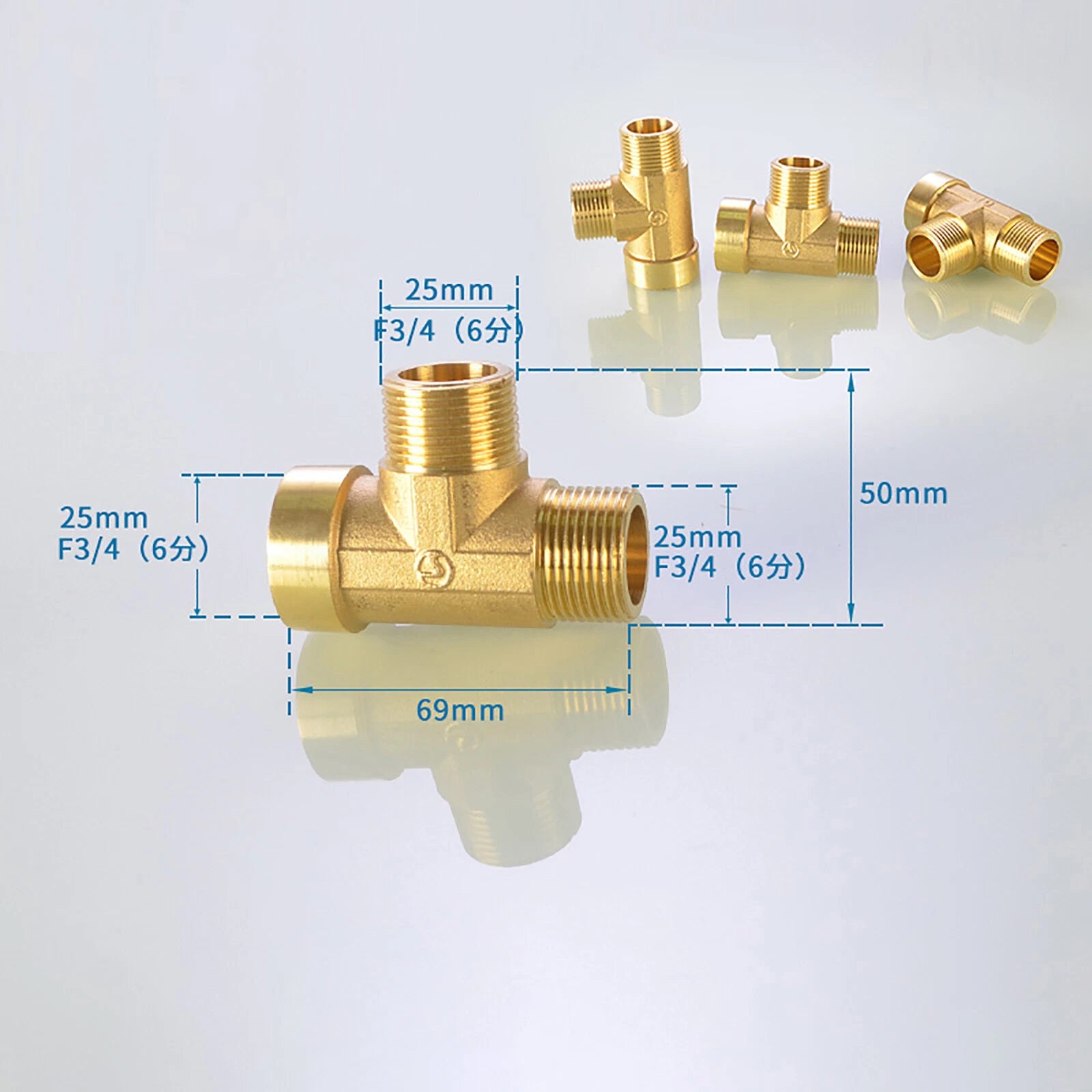 Brass T Tee Pipe Fitting — Female & Male NPT Thread, 3/4" to 2"