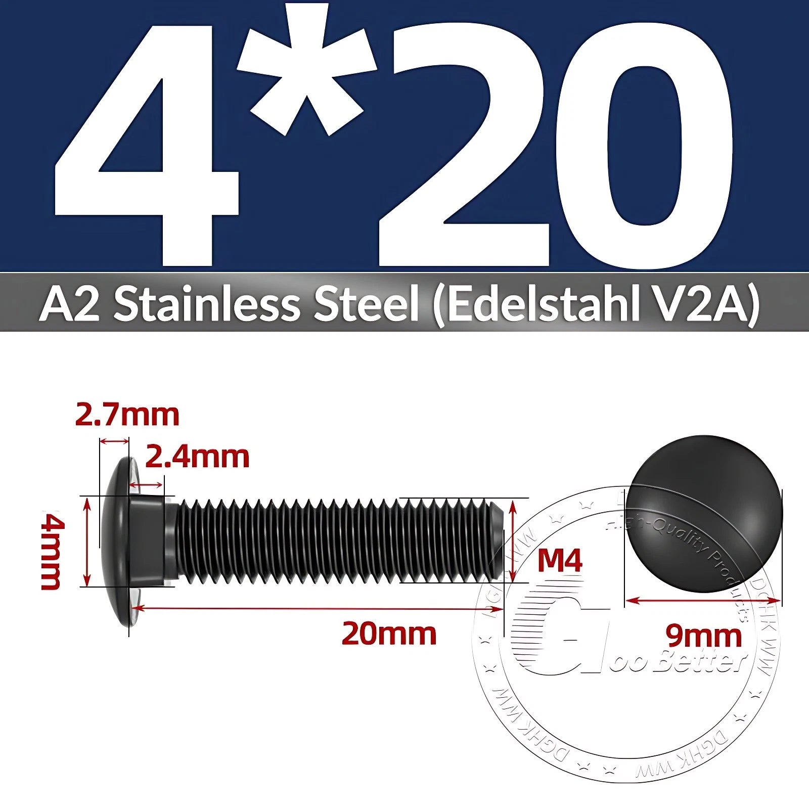 Black Stainless Steel Carriage Bolts M3–M12 | A2 Cup Square Dome Screws