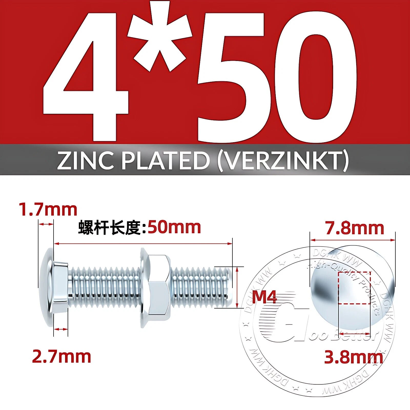 Cup Square Carriage Bolts with Hex Nut — Zinc Plated, M4 to M12