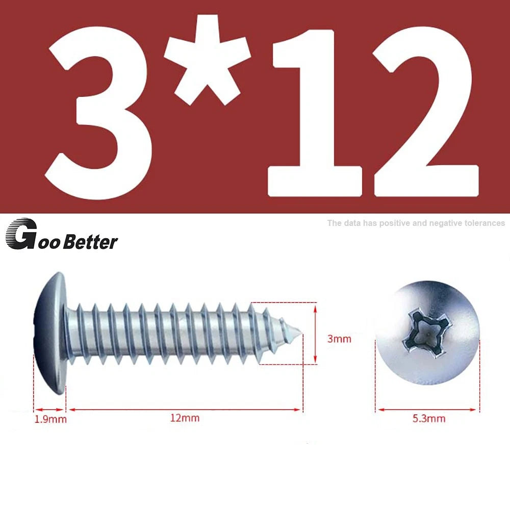 M3 M4 M5 M6 Pan Head Self Tapping Screws – Zinc Plated Carbon Steel