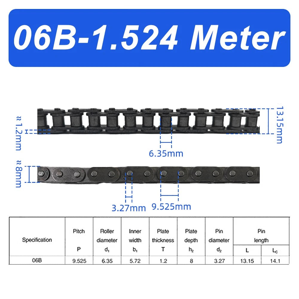 Carbon Steel 06B Roller Chain Quality Simplex - 1.524 METRES OR Half/Full LINKS
