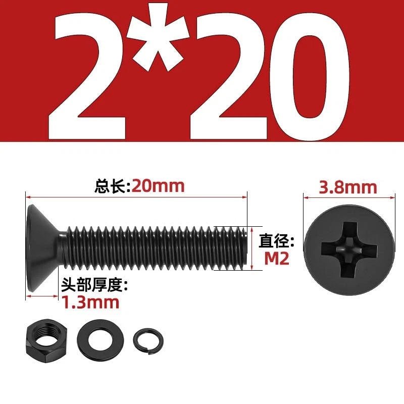 M2–M6 Phillips Countersunk Head Machine Screws with Nut and Washer | Carbon Steel Bolt Set - HomeDIYer