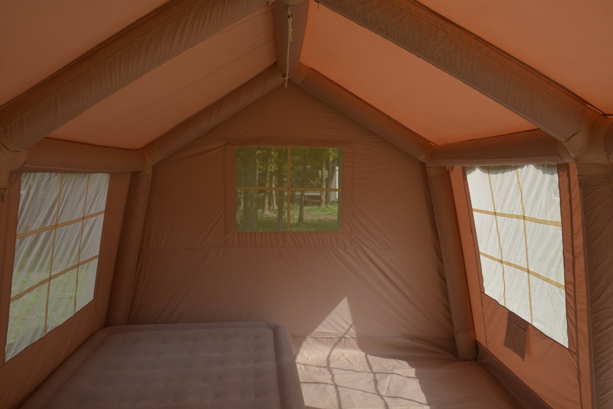 9.8 x13ft with canopy, Inflatable Camping Tents with Hand Pump, Air Glamping Tents, Easy Setup Waterproof and Windproof Blow up Tent Beige - HomeDIYer