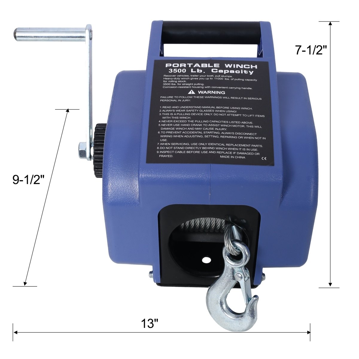 12v Trailer Winch,Reversible Electric Winch, for Boats up to 6000 lbs.Galvanized Wire Rope,with extra pulley hook,power in and power out,with manual function.blue plastic casing - HomeDIYer