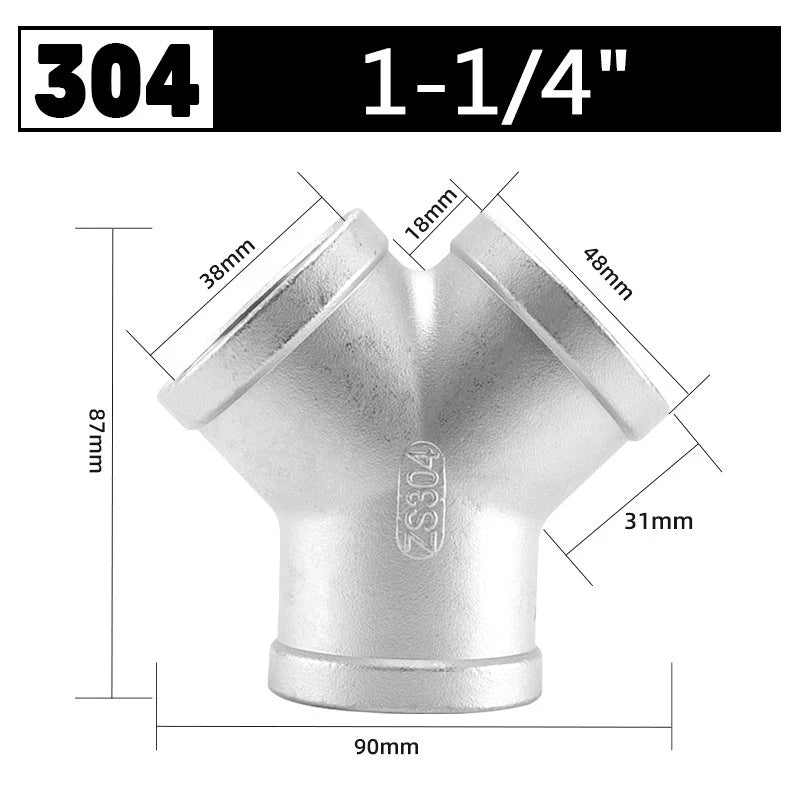 Stainless Steel 304 Female Thread 3-Way Y-Connector Pipe Fitting