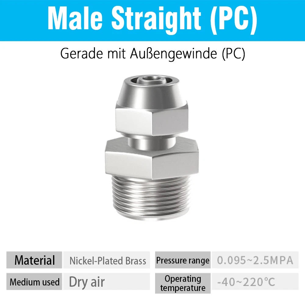 Pneumatic Push-to-Connect Fittings — Straight, Elbow, Tee, Cross & Threaded Types