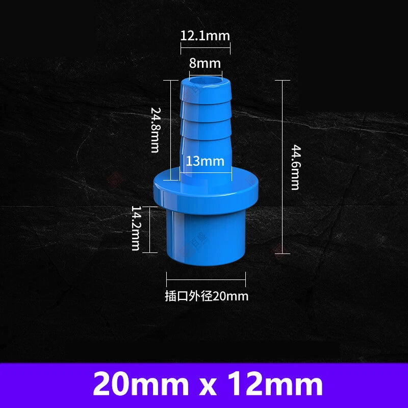 5mm to 63mm Hose Nozzle PVC Plastic Pipe Fittings Barb Connectors Sleeve Blue