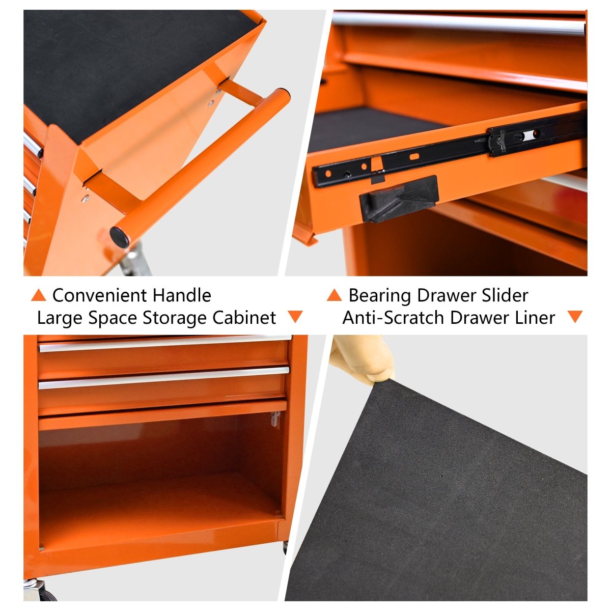 4 Drawers Multifunctional Tool Cart With Wheels - Orange - HomeDIYer