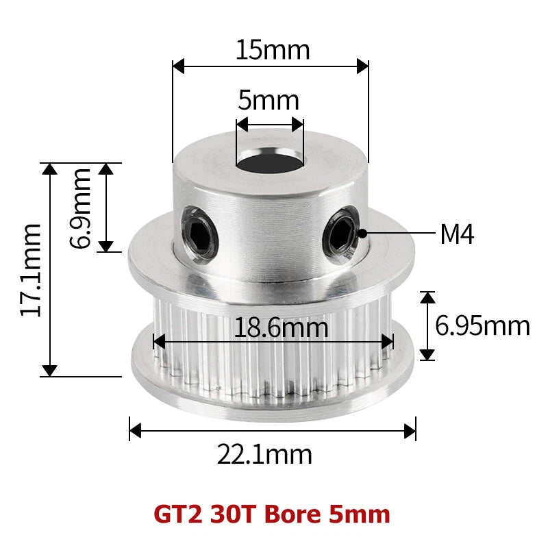 2GT 16T-40T Timing Belt Pulley Synchronous Aluminium 3D Printer Extruder Gear