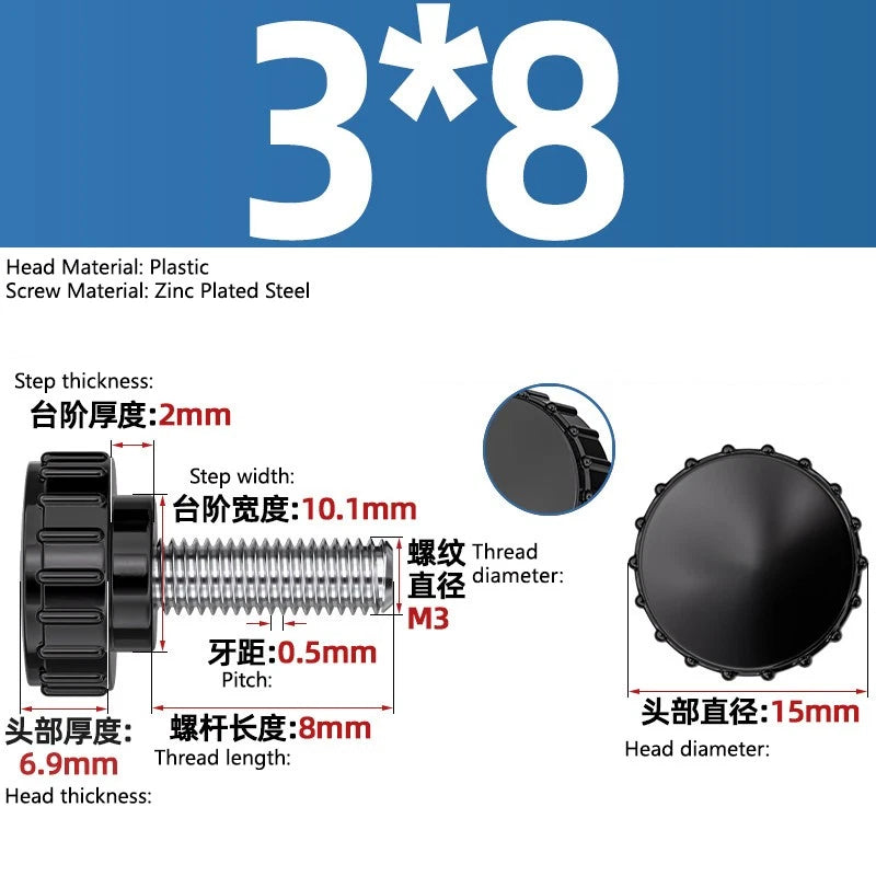 M3-M8 A2/304 Stainless Steel Plastic Knob Thumb Screws Hand Twist DIY Machinery