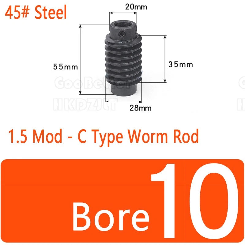 Mod 1.5 Worm Gear Wheel Brass Stainless 20 Tooth Worm Shaft 45# Steel Precision