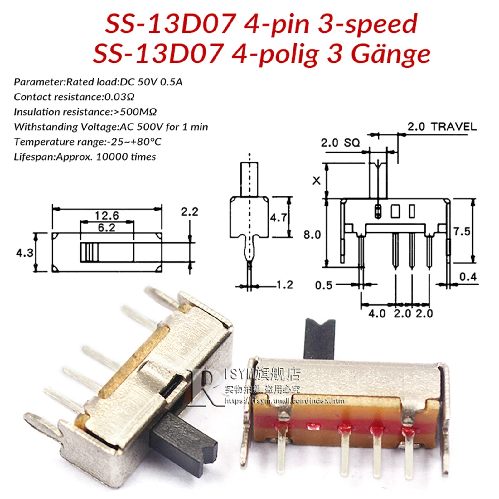 Mini Slide Switch PCB Mount — SS / SK / MSS / MSK Series, 3–8 Pin, 2mm–6mm Handle, Single & Double Row