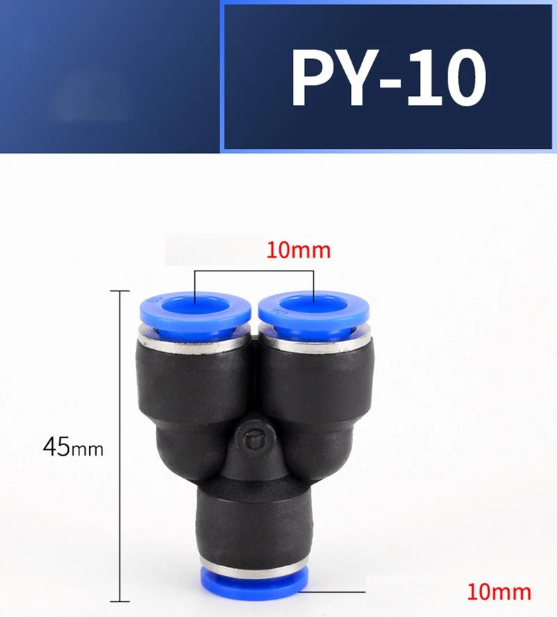 Plastic Pneumatic Hose Splitter Connector — Y-Shape PY & Equal Tee PW Fittings