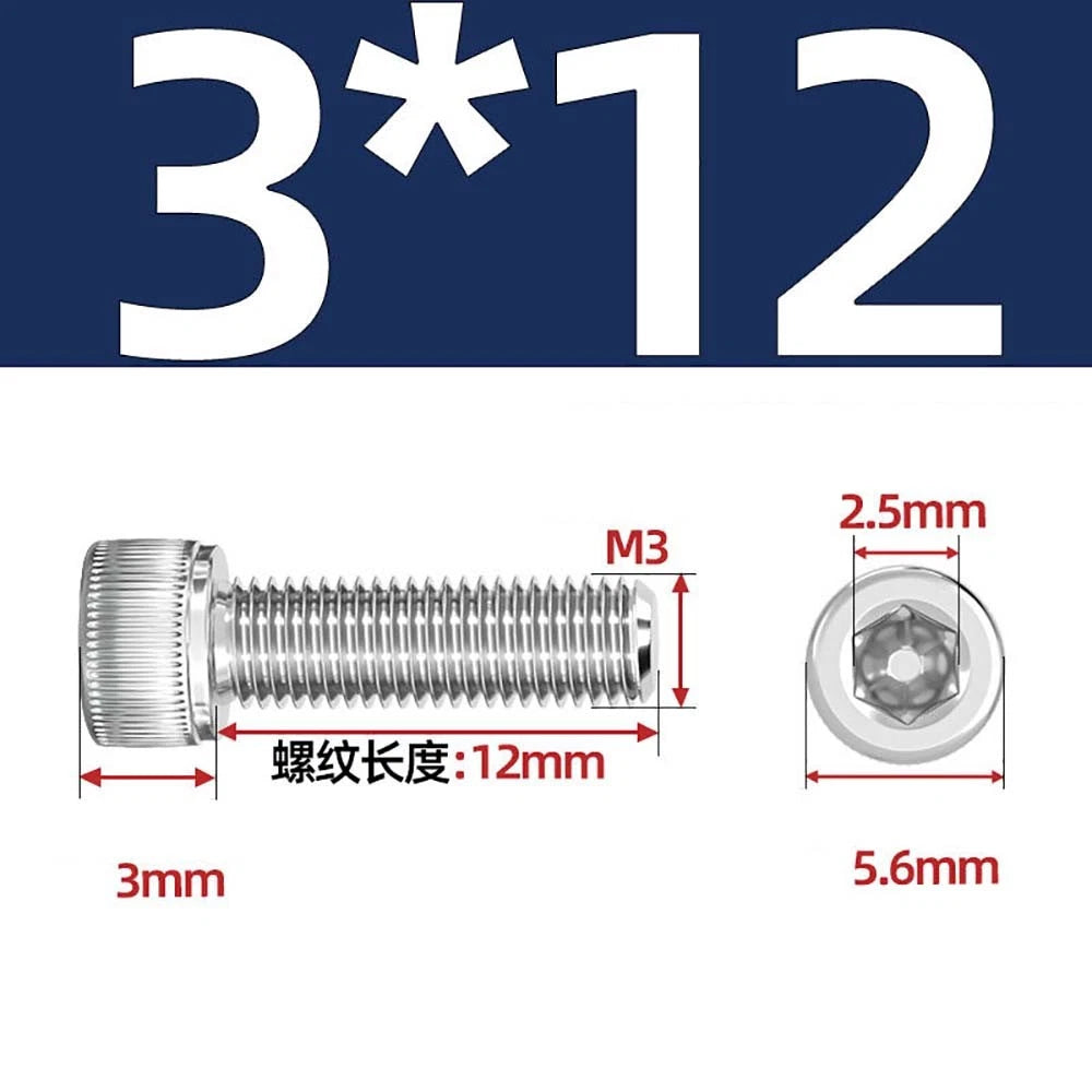 M3 M4 M5 Socket Head Cap Screws – A2 Stainless Steel, High Strength & Corrosion Resistant