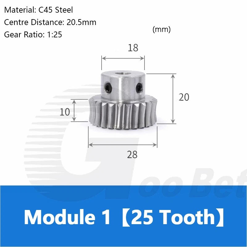 Module 1 Metal Worm Gear Wheel Worm Shaft 15/20/25/30/35/40/50/60 Teeth 45 Steel