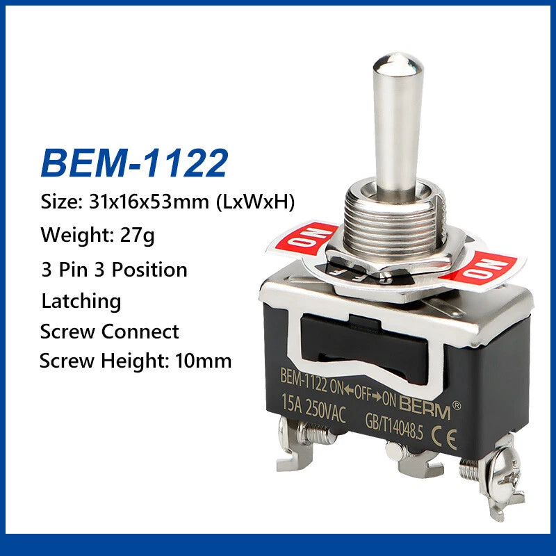Waterproof Toggle Switch BERM Series — 15A 250V, 2/3 Position, 2–6 Pin, Latching & Momentary, Car Boat Panel
