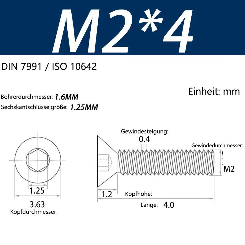 6063 Aluminium Allen Socket Countersunk Screws DIN 7991 — M2 to M8