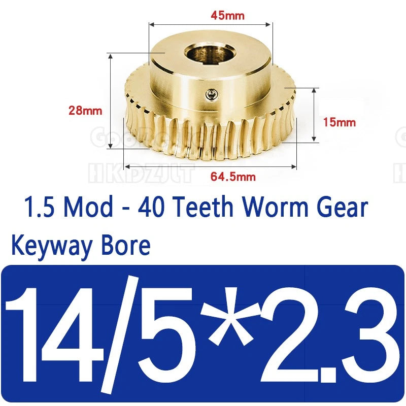 Mod 1.5 Worm Gear Wheel Brass 40 Tooth Worm Shaft 45# Steel Precision Ø 8-20 mm
