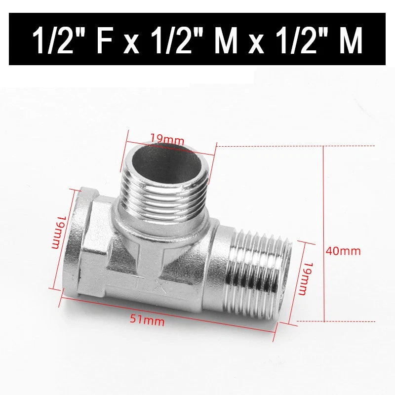 201 Stainless Steel Equal BSP Thread Tee | 1/2", 3/4", 1" Male & Female Pipe Fitting