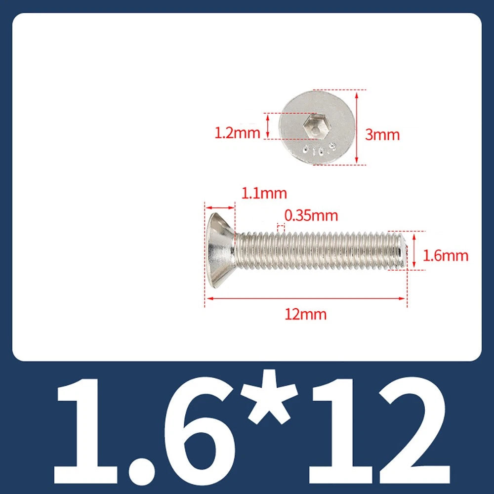 Grade 10.9 Alloy Steel Countersunk Socket Head Screws — M1.6 to M4, 10–500 Pcs