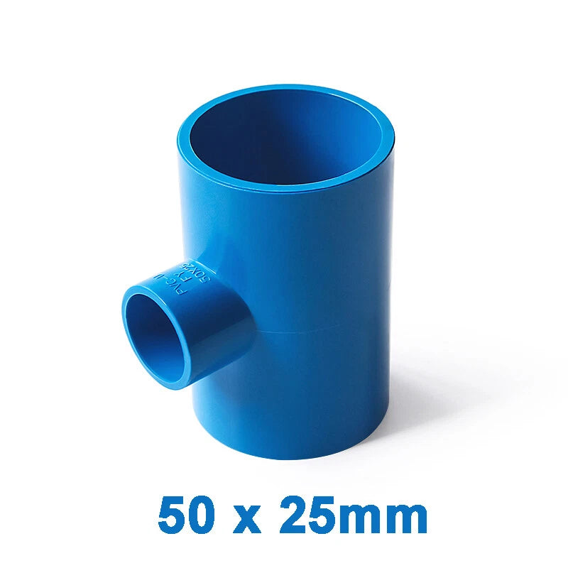 PVC Reducing Tee Pipe & Fittings Solvent Weld Pressure Adapter Connector Blue