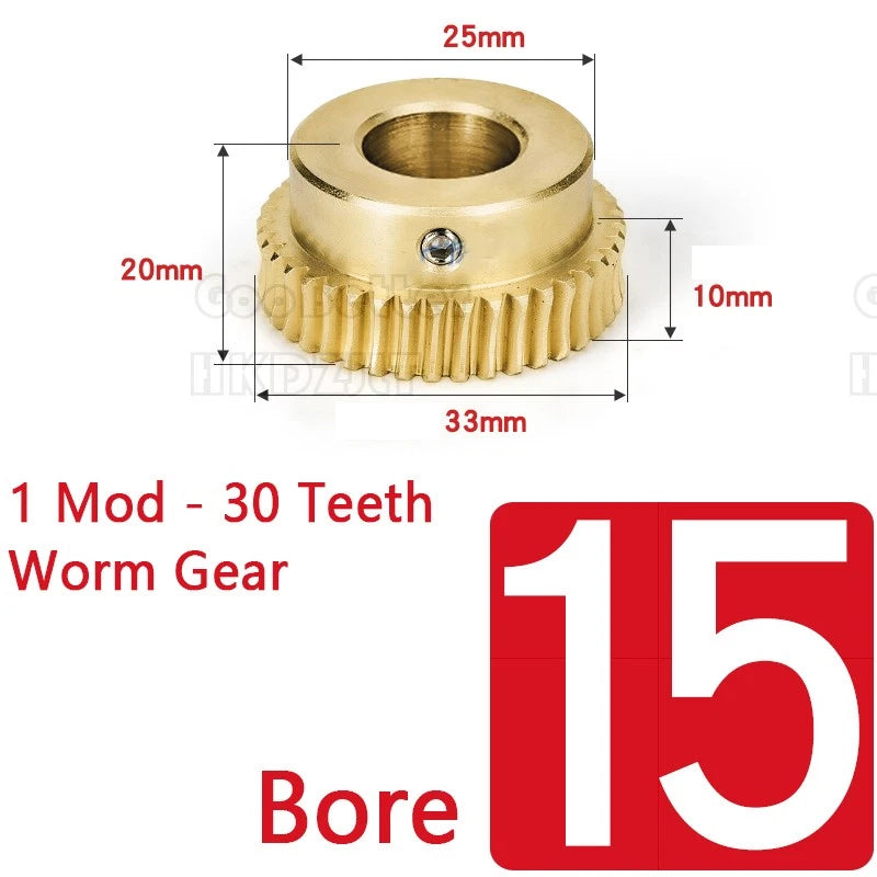 Module 1 Brass Worm Gear Wheel 30 Tooth 45# Steel Rod Worm Gear Shaft Precision