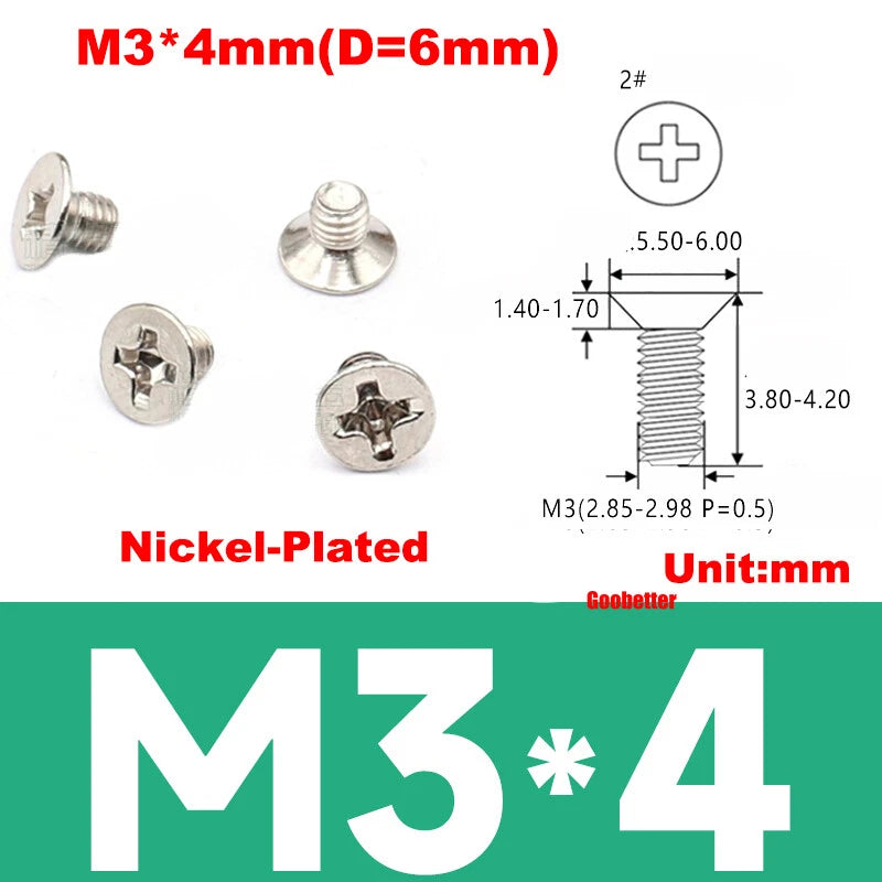 KM3 Phillips Countersunk Machine Screws – M3 x 3–18mm, Carbon or 304 Stainless, Multiple Finishes (Cross Flat Head)