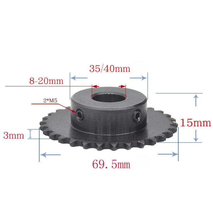 04C Roller Chain Sprocket Pitch 1/4"(6.35mm) Sprocket Wheel 25T-40T Bore 6-30mm
