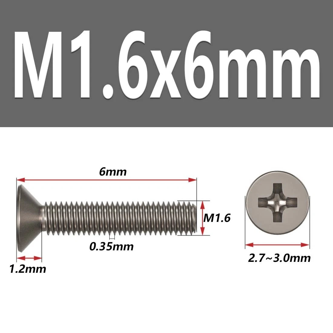 M1.6–M6 Titanium Phillips Countersunk Flat Head Screws – TA2 / Grade 2, Fully Threaded (4–50mm)