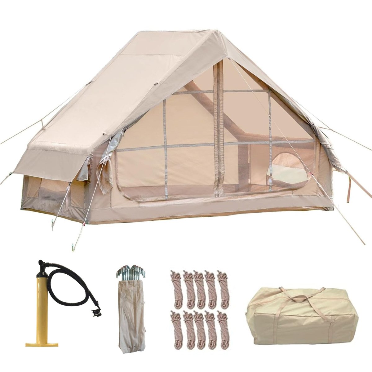 Inflatable Tent With Pump,Glamping Tents For 4 - 6 Person, Easy Setup 4 Season Waterproof Outdoor Tent,Waterproof Luxury Glamping Tent with 12 Mesh Window - HomeDIYer