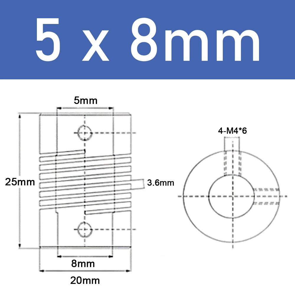Inner Orifice 5-10mm Flexible Shaft Coupling Rigid Stepper Motor Coupler D20*L25