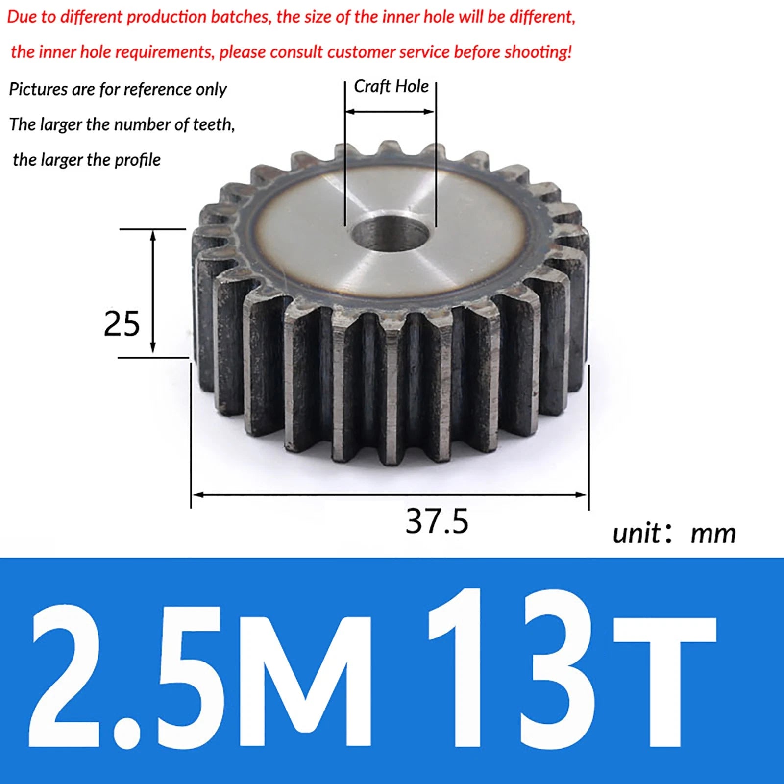 2.5 Mod 10T - 79T Spur Gear 45# Steel Pinion Gear Thickn 25MM Transmission Gear