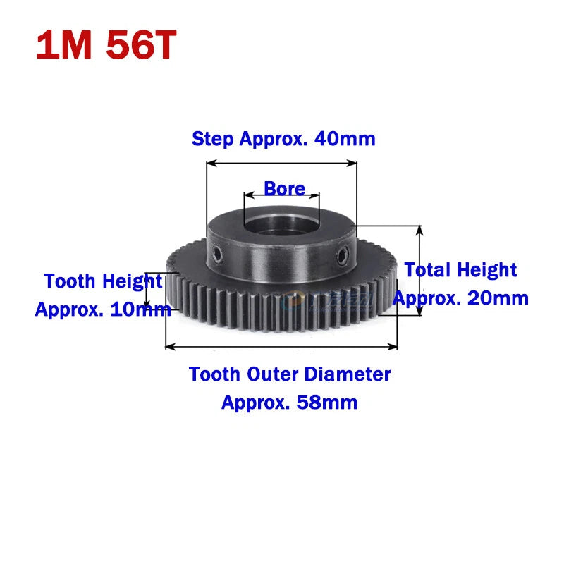 1 Module Spur Gears 45-150 Teeth 45# Steel Motor Transmission Gears Bore 6-30mm