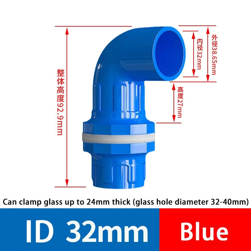 PVC Aquarium Elbow 90° Threads Tank Filter Connection Water Fittings ID 20-50mm