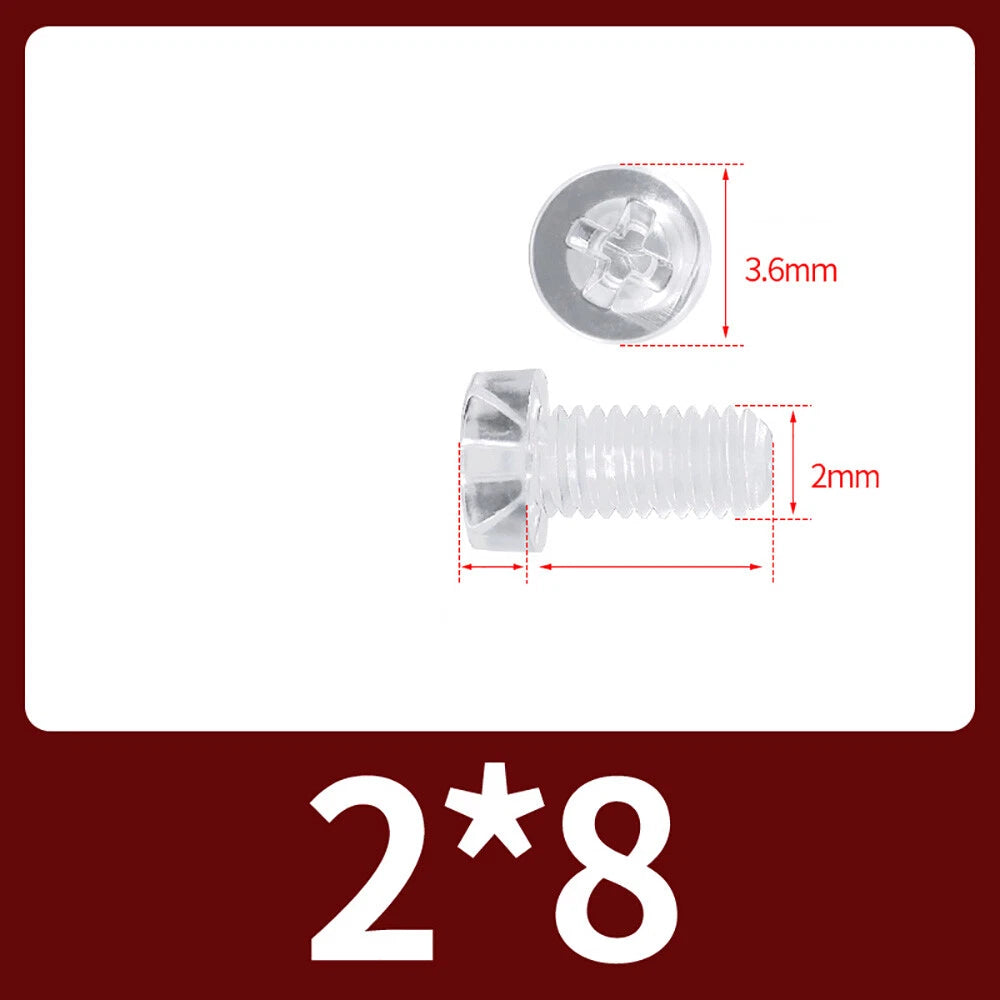 M2-M10 Clear Plastic Phillips Round/Pan Head Machine Screws Cross Screws Hex Nut