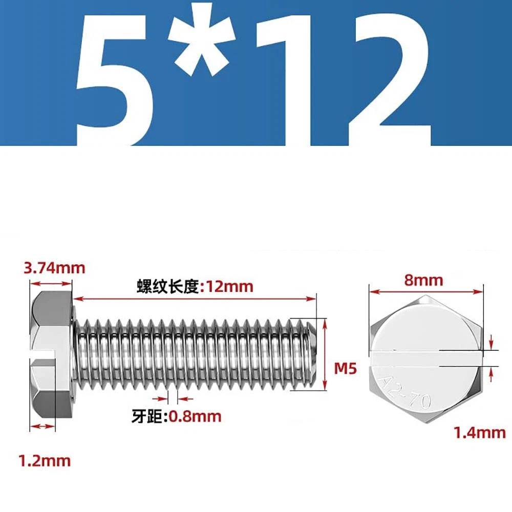 External Hex Slotted Machine Screws – A2 Stainless Steel, M4 to M16, Fully Threaded
