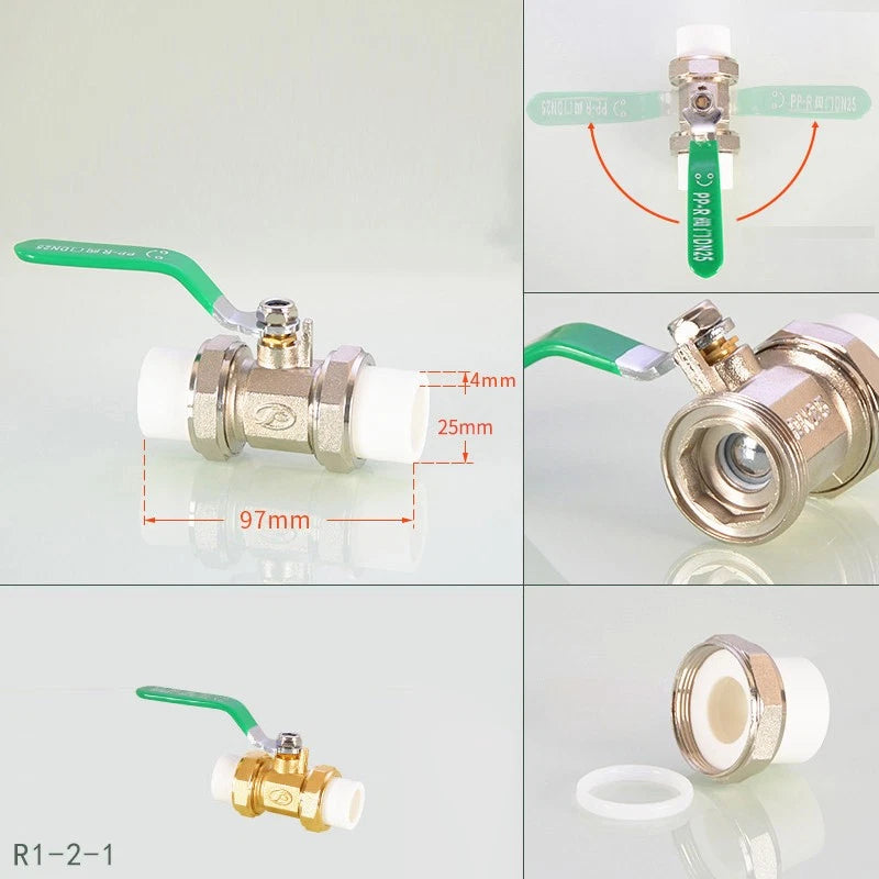 PPR Brass Ball Valves & Pipe Fittings 20–63mm | Green Handle | Multiple Types